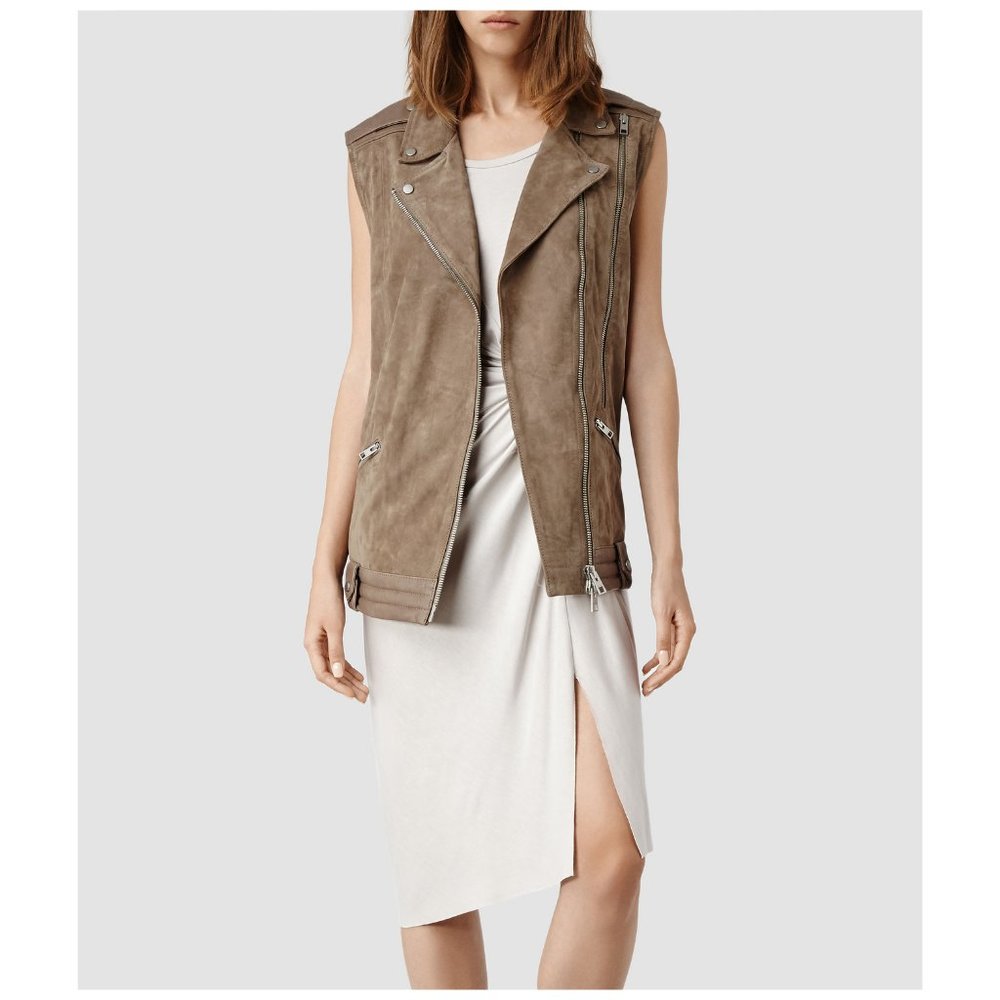 Allsaints Cohen Suede Leather Biker Gilet